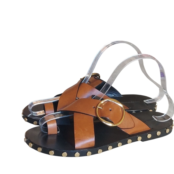 Isabel Marant Jolda Brown leather crossover straps with Gold Buckle Studded - Picture 15 of 16